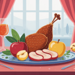 Amuses bouches apéritif avec magret de canard séché et pomme sur table élégante