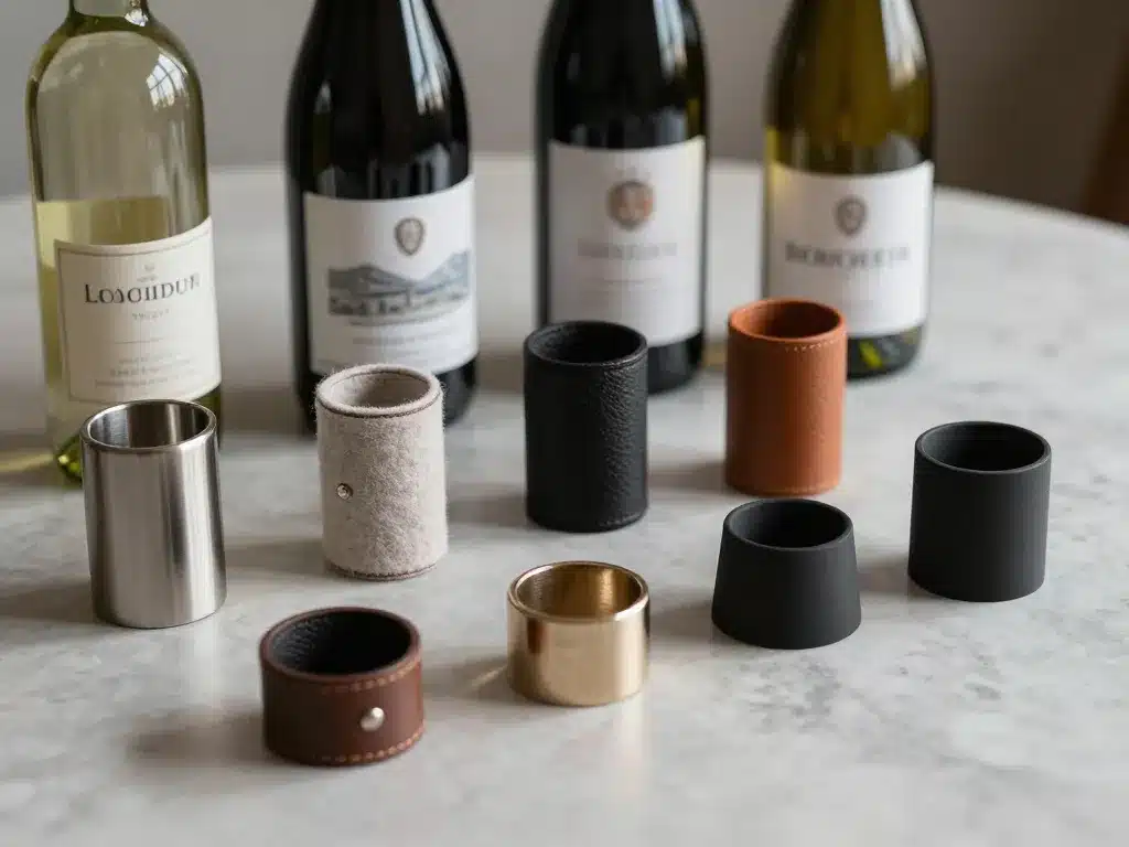 différents anneaux bouteille de vin inox feutre cuir silicone