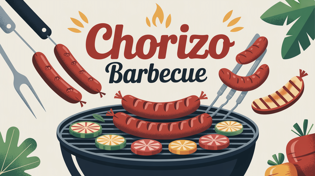 Illustration chorizo barbecue grillé avec légumes en plein air