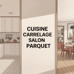 Illustration cuisine carrelage salon parquet style moderne