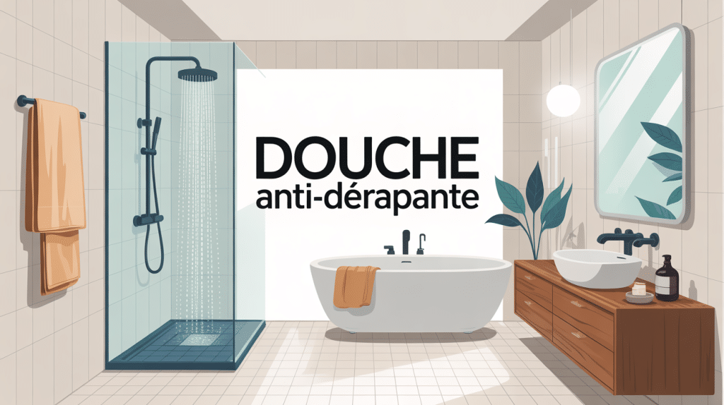 Douche antidérapante avec barres de maintien