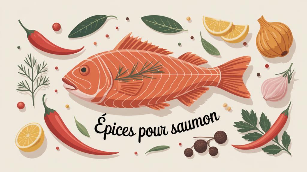 epices pour saumon autour d'un pavé de saumon coloré
