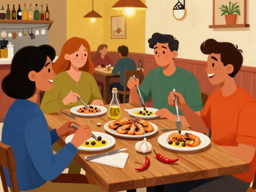 Gambas à l'ail recette espagnole, illustration tapas espagnole