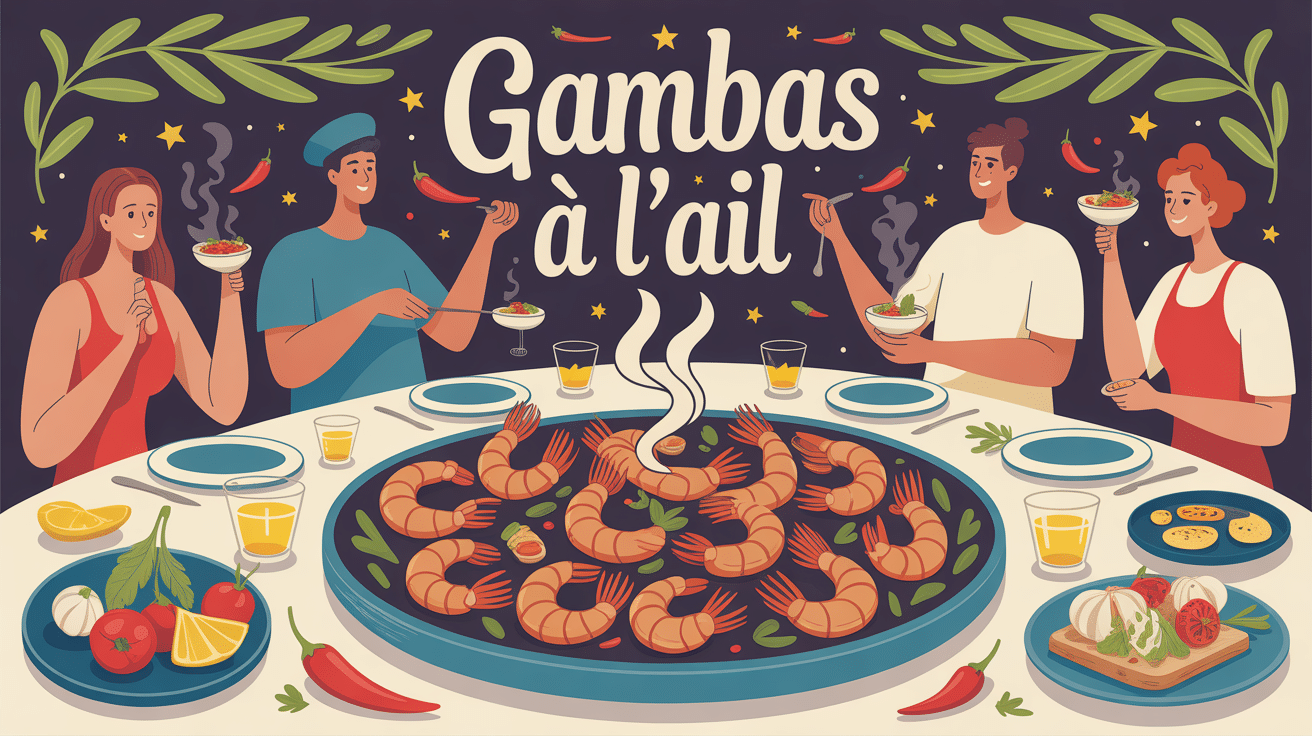 Gambas à l'ail recette espagnole, plat convivial de tapas