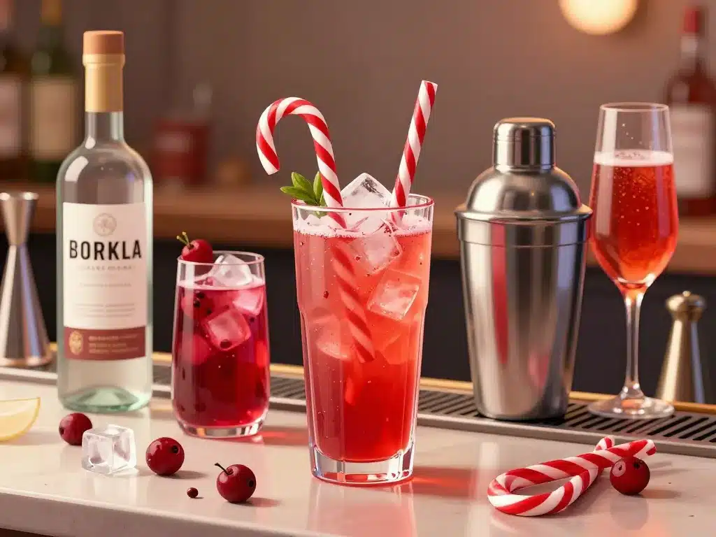 Préparation du cocktail au bonbon candy cane spritzer sur bar