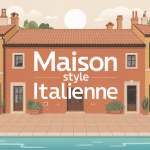 Illustration maison style italienne façade ocre terrasse méditerranéenne