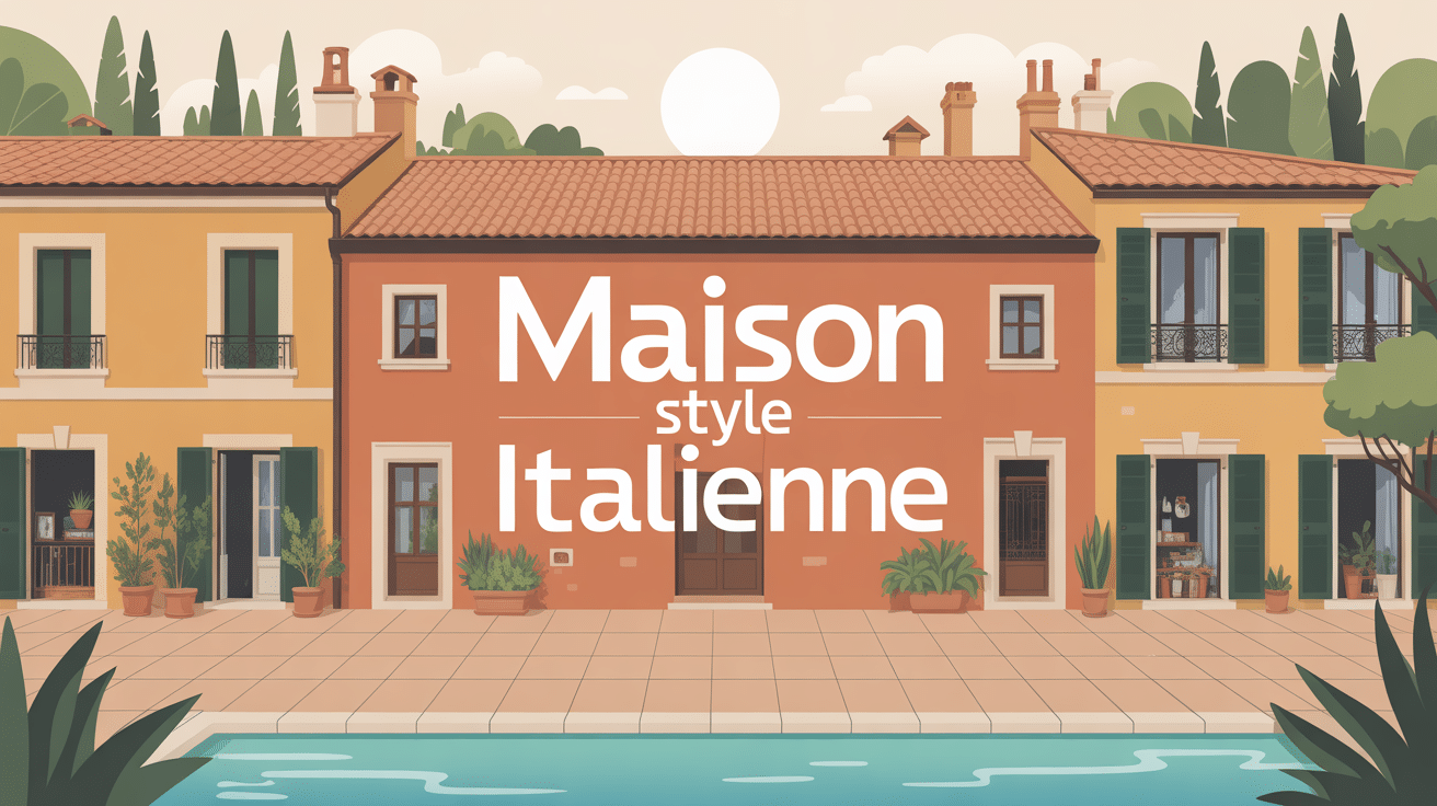 Illustration maison style italienne façade ocre terrasse méditerranéenne