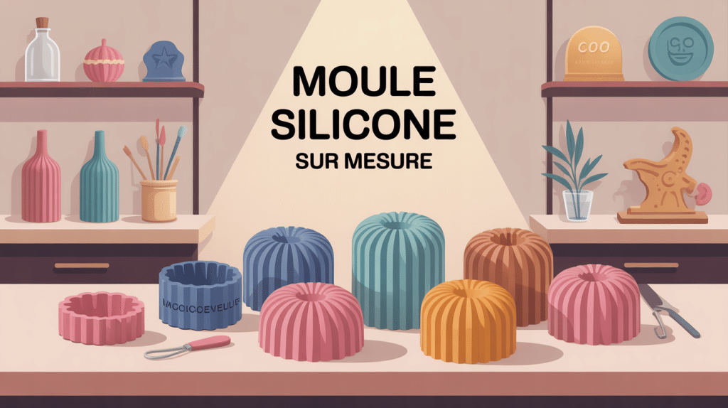 Moule silicone sur mesure exposés sur une table dans un atelier créatif