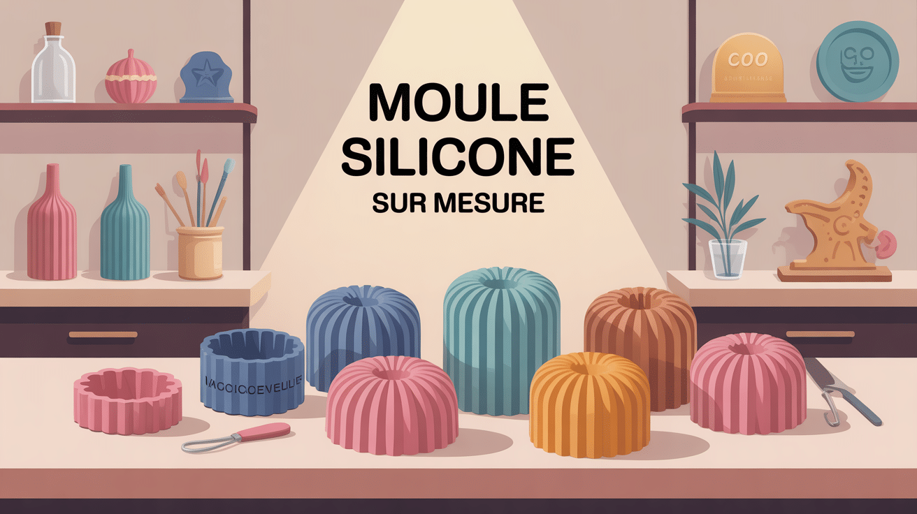 Moule silicone sur mesure exposés sur une table dans un atelier créatif