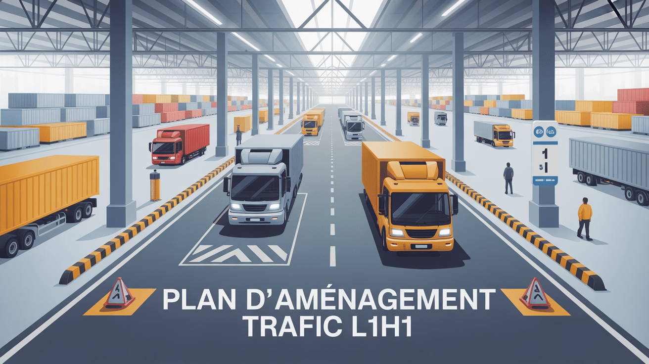 Vue générale plan aménagement trafic L1H1 entrepôt