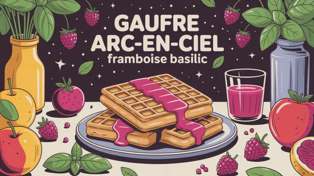 Recette gaufre arc en ciel framboise basilic en illustration colorée