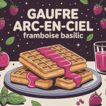 Recette gaufre arc en ciel framboise basilic en illustration colorée