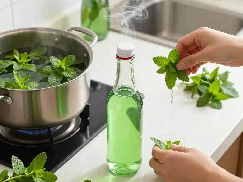 Préparation maison recette sirop de menthe sans sucre en étapes