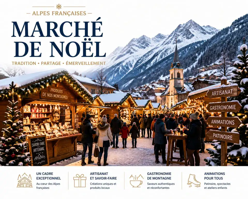 Marché de Noël en Rhône-Alpes 2025, chalets en bois et illuminations