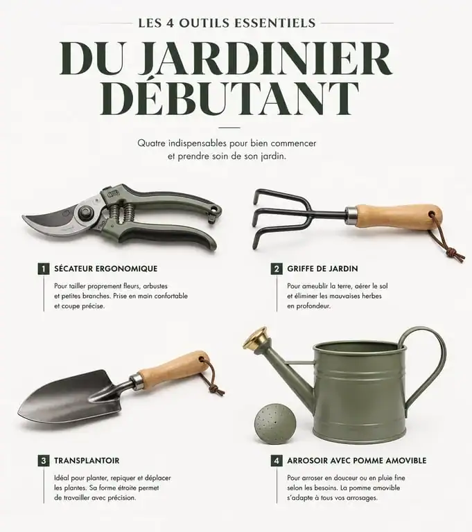 Quatuor d'outils indispensables pour jardinier facile débutant