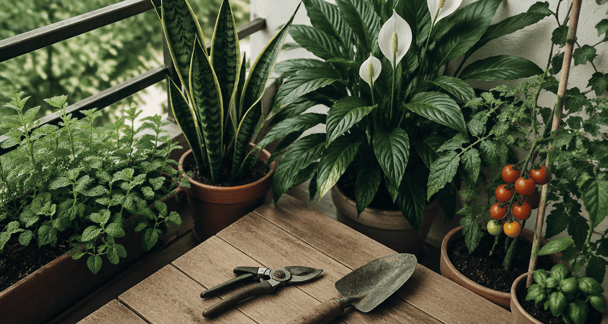 jardinier facile outils et plantes sur balcon