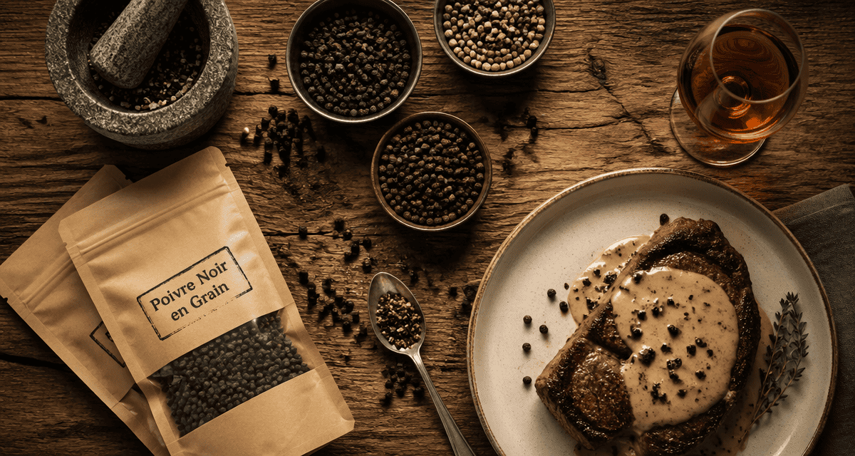 poivre noir en grain mortier sachets steak