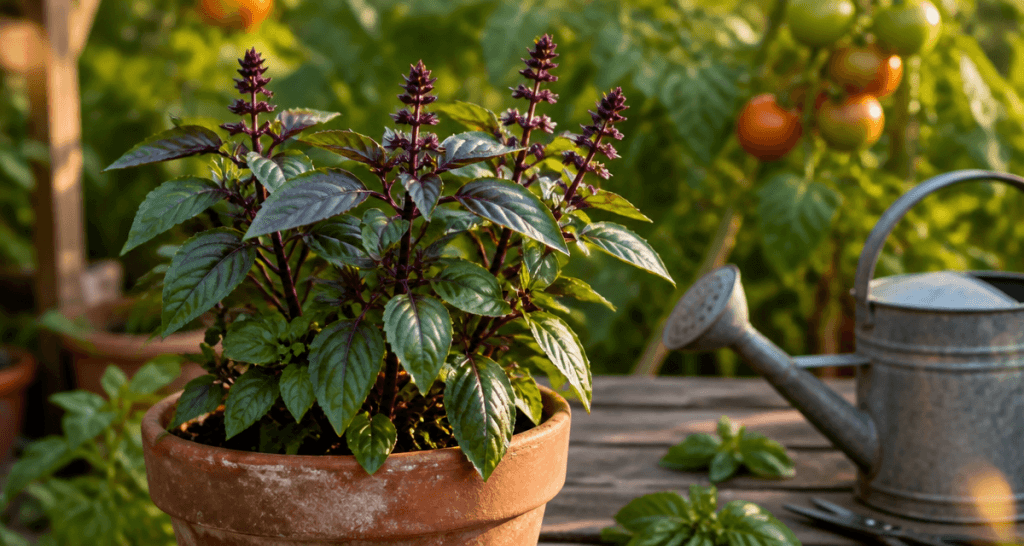 basilic thaï luxuriant en pot