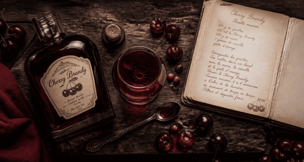 cherry brandy liqueur bouteille verre cerises