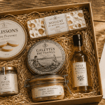 Coffret cadeau spécialités françaises à offrir sur table en bois