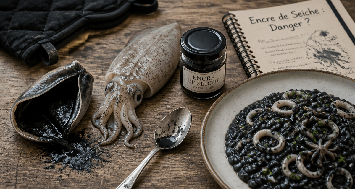 encre de seiche danger sur table cuisine
