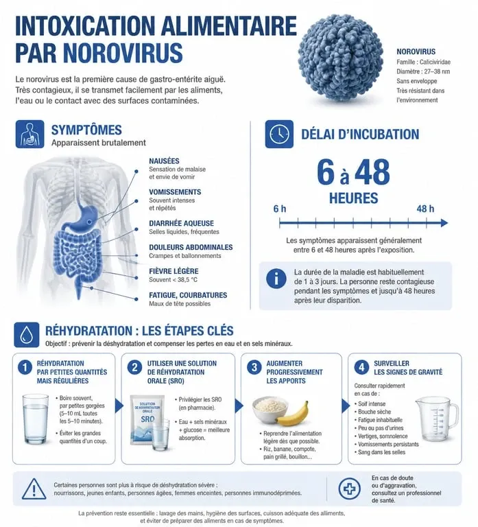 Infographie des symptômes et gestes en cas d'intoxication alimentaire par des huîtres
