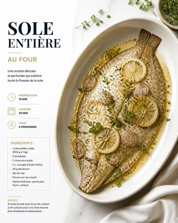 Sole au four aux herbes fraîches et citron prête à être dégustée