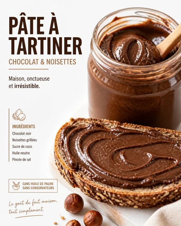 Pâte à tartiner healthy maison au chocolat et noisettes sur une tranche de pain
