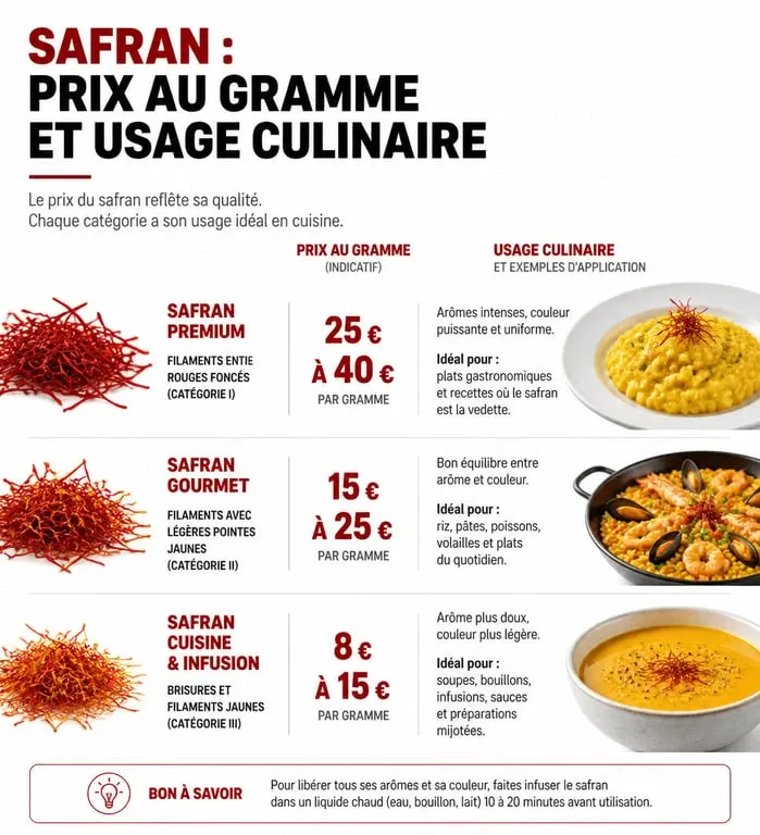 Infographie sur le prix et les quantités de safran pour la cuisine