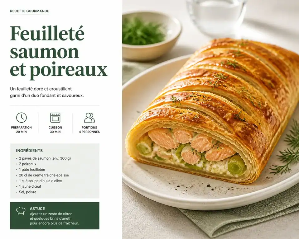 Recette de feuilleté au saumon et poireaux croustillant