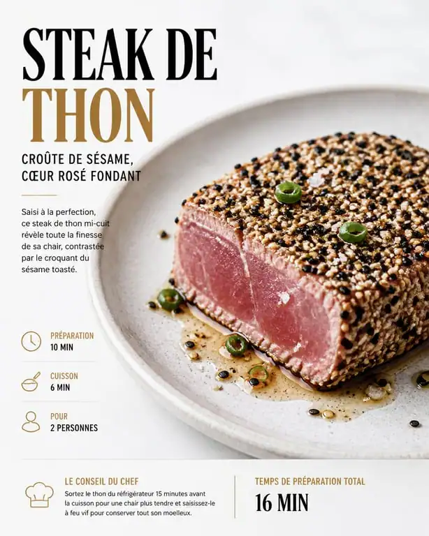 Steak de thon à la poêle avec croûte de sésame