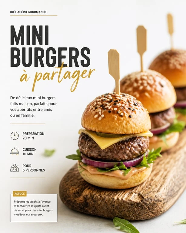 Plateau de mini burgers apéro faits maison pour une réception