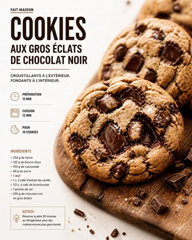 Cookies maison avec des pépites de chocolat noir concassées à la main