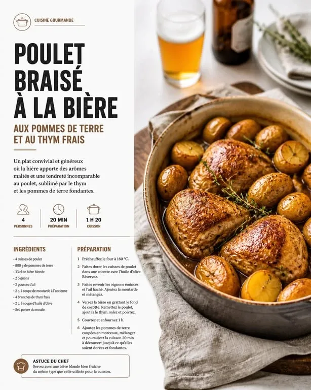Poulet braisé à la bière Hop House 13 avec pommes de terre grenailles