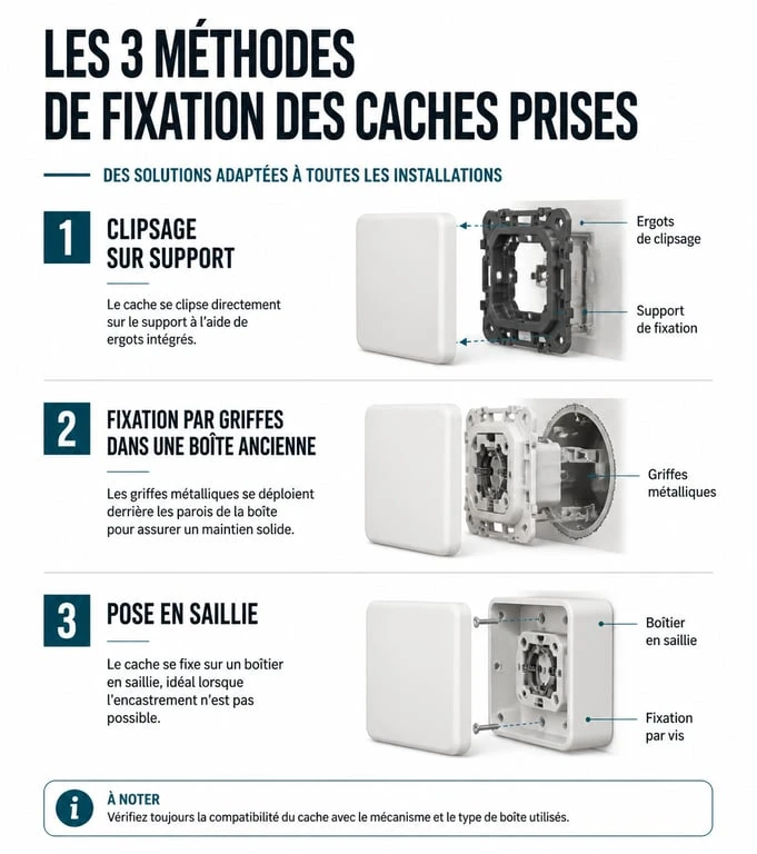 Comparatif visuel des méthodes d'installation de cache prise de courant