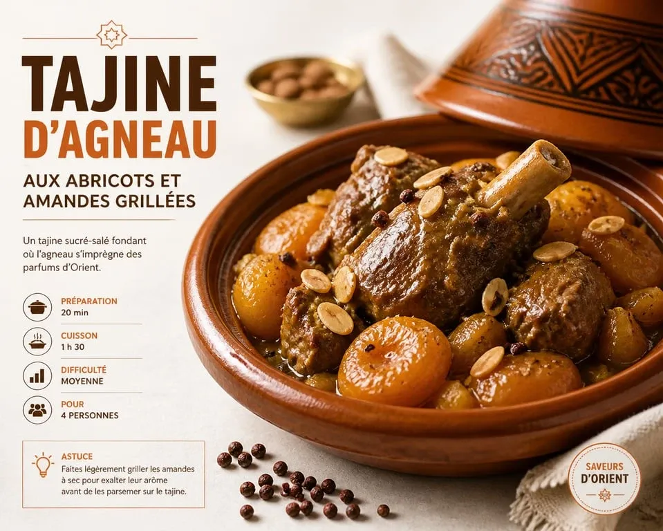 Tajine d'agneau aux abricots et maniguette, plat traditionnel revisité avec des graines de paradis