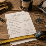 Fabriquer meuble palette, outils sur table atelier