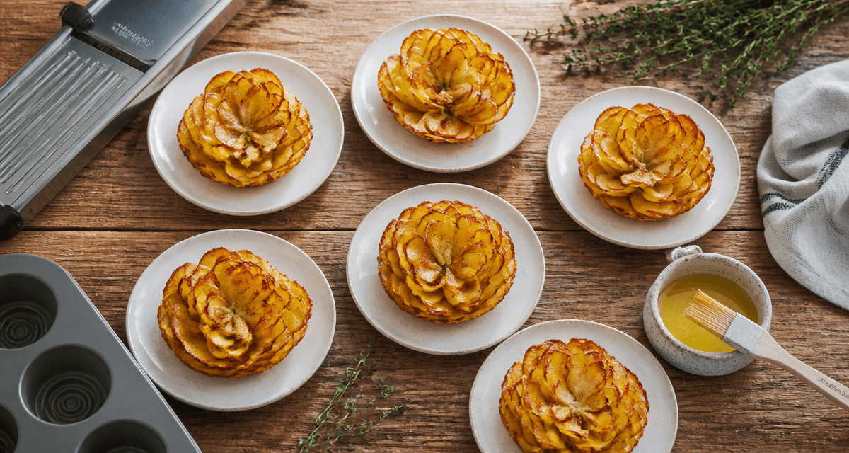 Fleur de pomme de terre dorée en assiette blanche