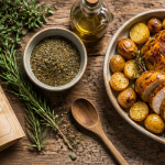 Herbes de Provence, bol, poulet, pommes de terre