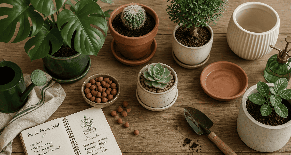 Pot de fleurs variés sur table en bois