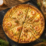 Quiches crevettes dorées sur ardoise avec ingrédients
