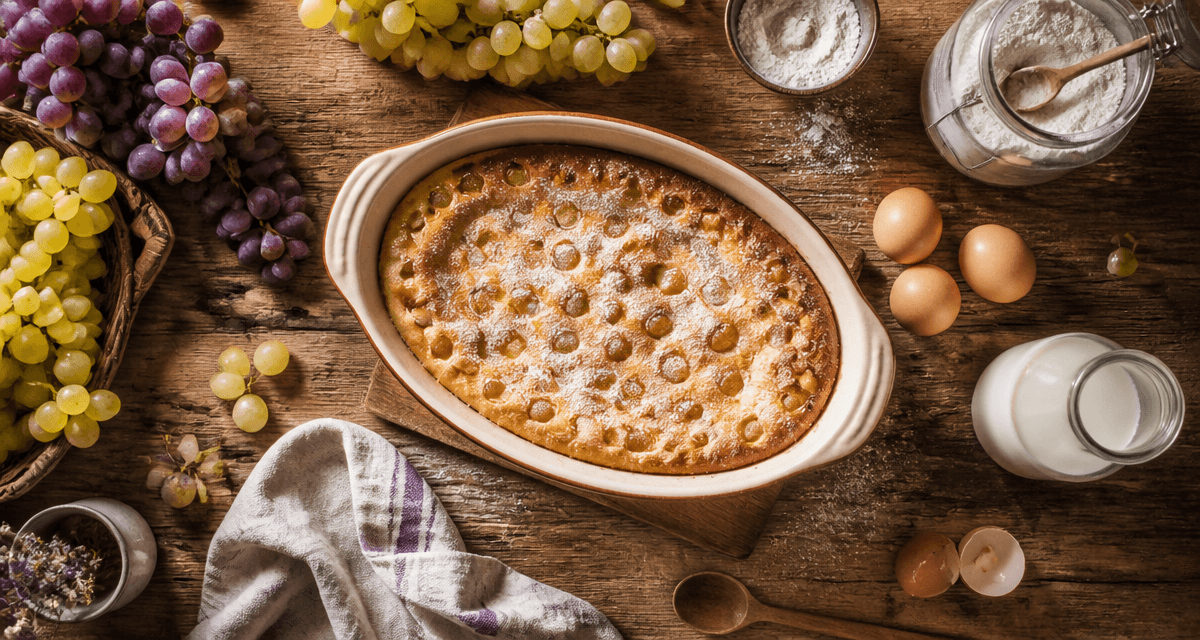 recette au raisin clafoutis moelleux sur table rustique