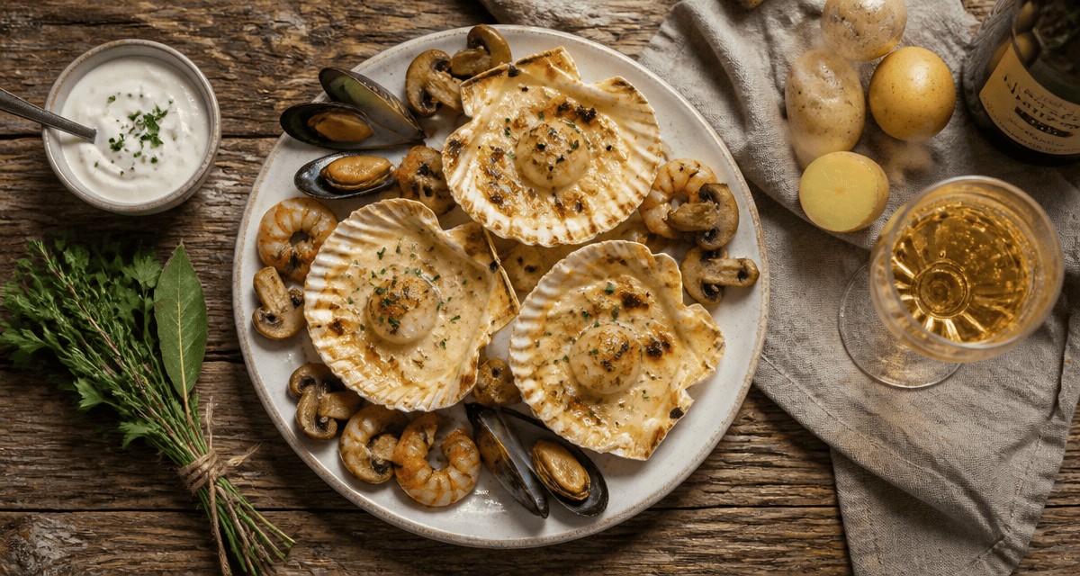 saint jacques a la normande gratinées en coquille