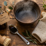 utilisation du savon noir avec accessoires sur table