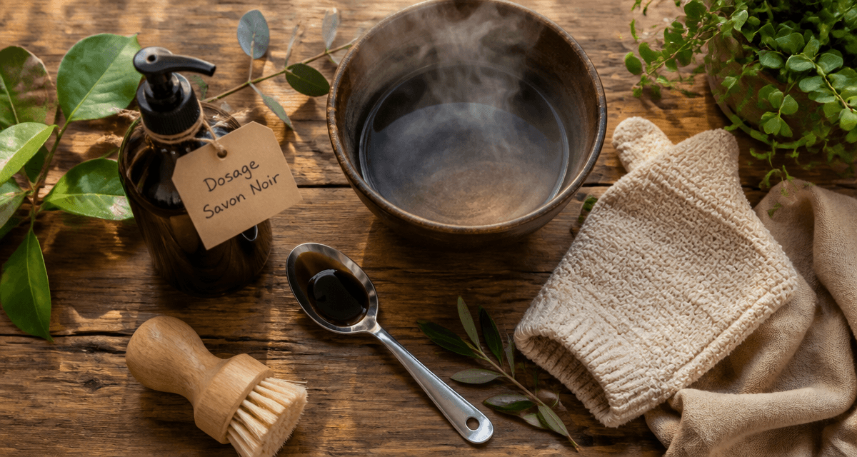 utilisation du savon noir avec accessoires sur table