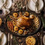 accompagnement pour chapon farci avec pommes duchesse, légumes et gratin