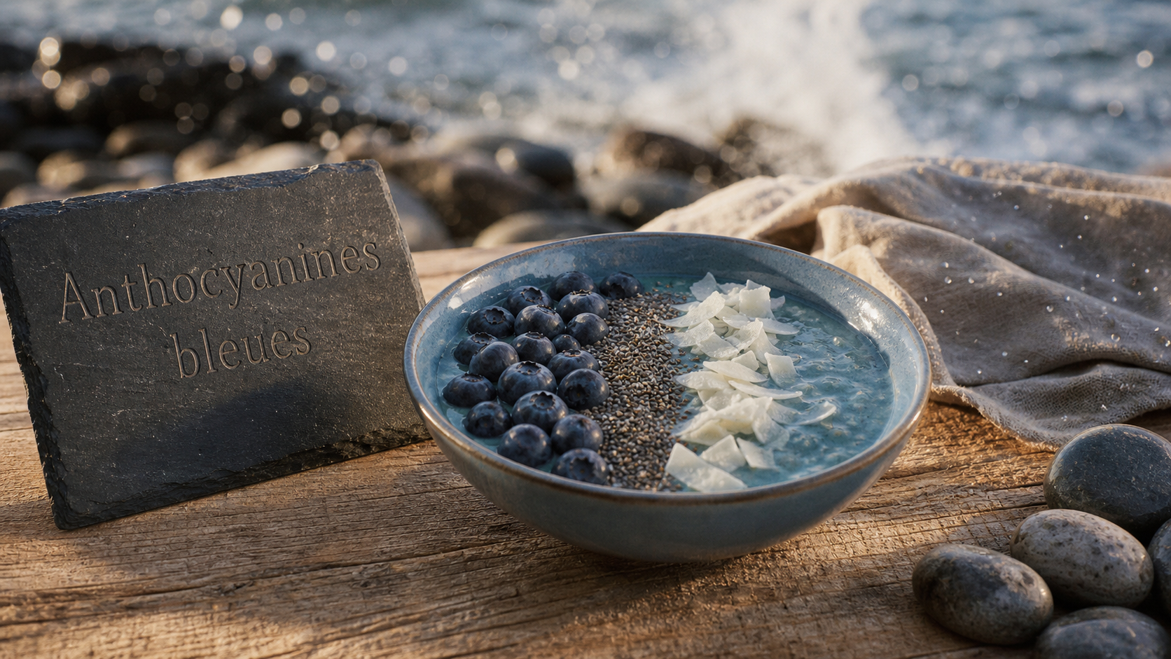 Aliments bleus : smoothie bleu à la spiruline et myrtilles