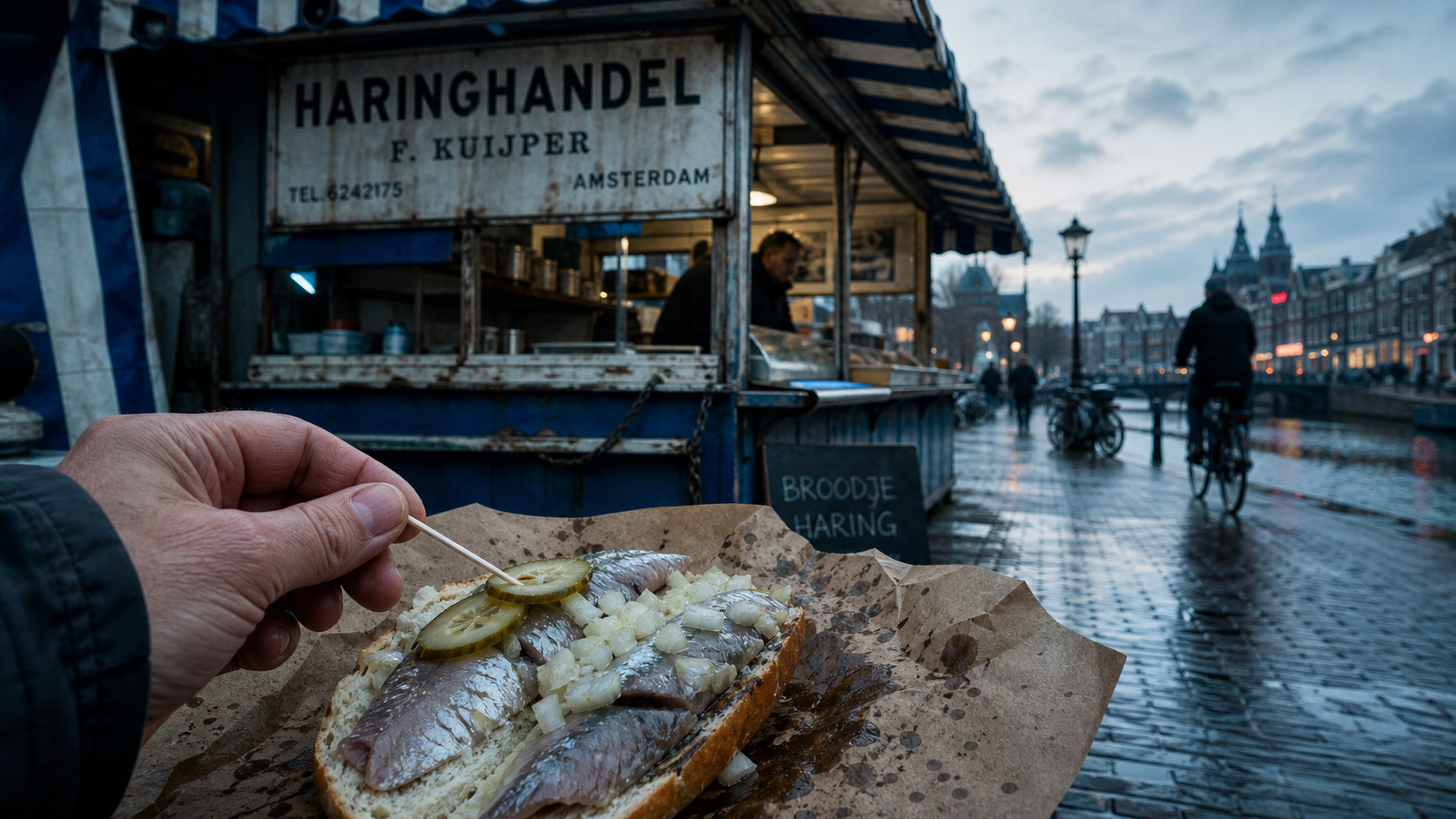 Broodje haring à Amsterdam : hareng, oignons et zuur