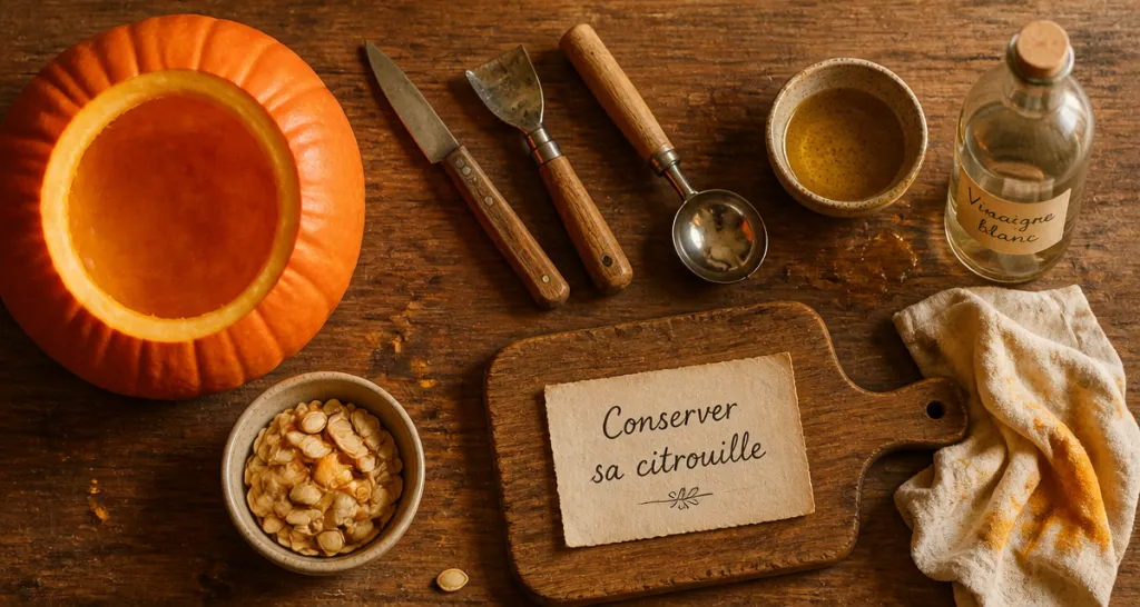 conserver citrouille halloween plan de travail outils
