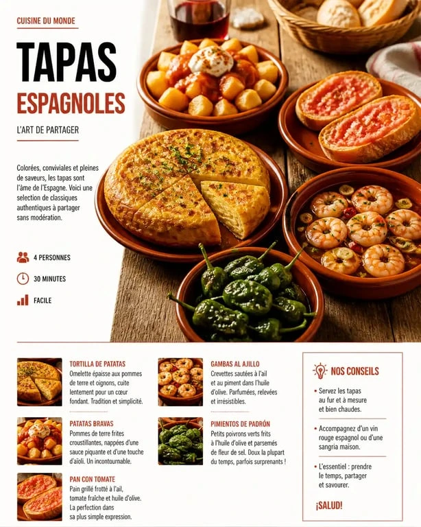 Assortiment de tapas espagnoles authentiques pour une recette de tapas espagnol maison
